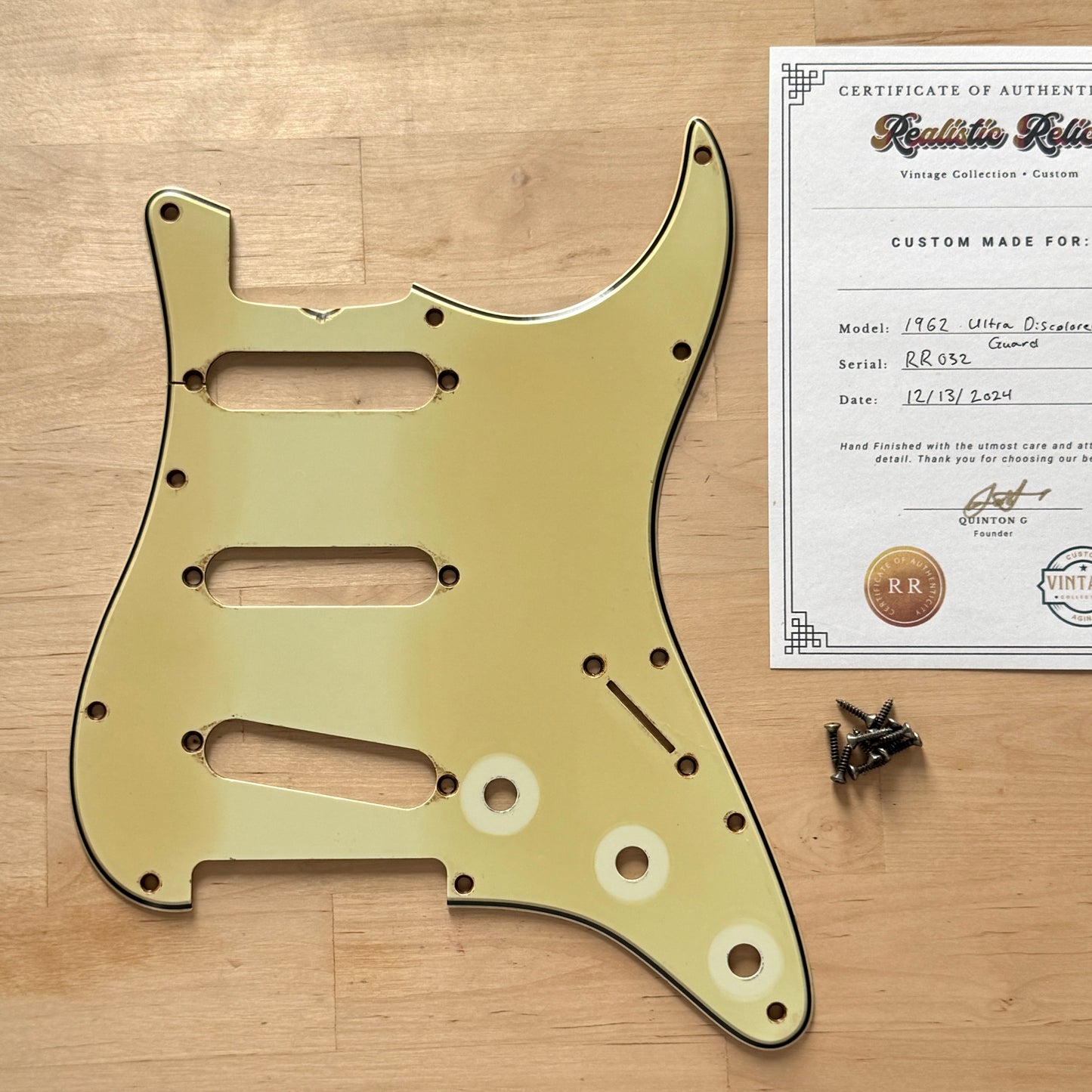 Ultra Discolored • 1962 Strat® Pickguard in Mint • Custom w/ COA