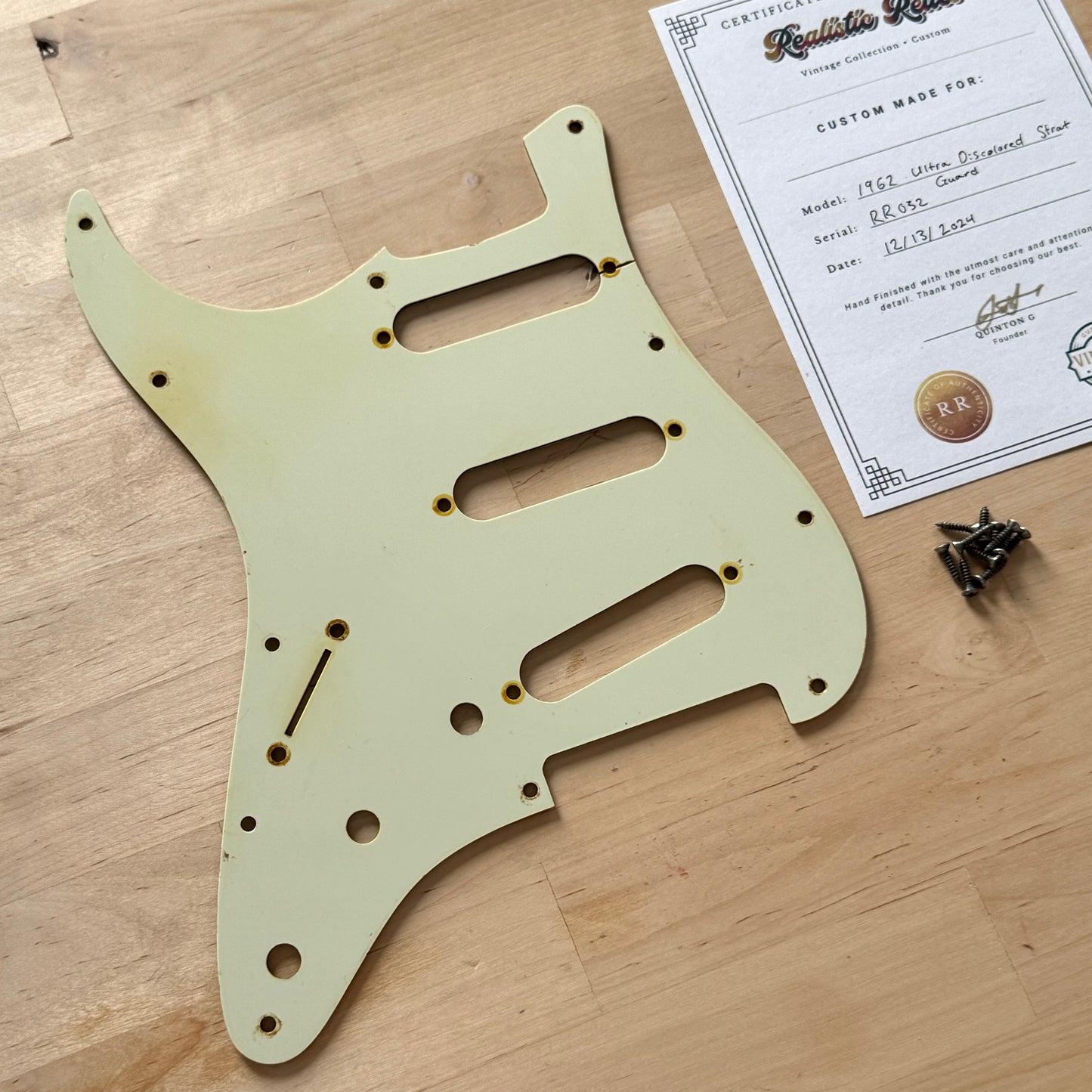 Ultra Discolored • 1962 Strat® Pickguard in Mint • Custom w/ COA